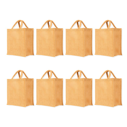 Jute Tote Bags with Tube Handles – Reusable Blank Burlap Gift Bags for Shopping, Weddings & Beach Trips (Packs of 8)