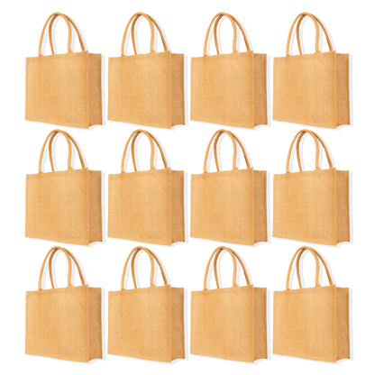 Reusable Jute Tote Bags – Eco-Friendly Burlap Bags for Shopping, Gifting, Weddings, DIY Crafts, and Daily Use (Set of 12)