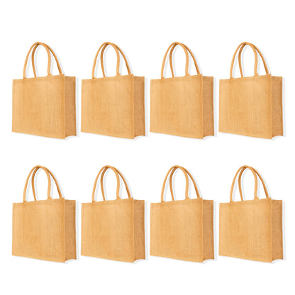 Reusable Jute Tote Bags – Burlap Shopping & Gift Bags for Women, Weddings, DIY Crafts, Grocery & Kitchen Use (Set of 8)
