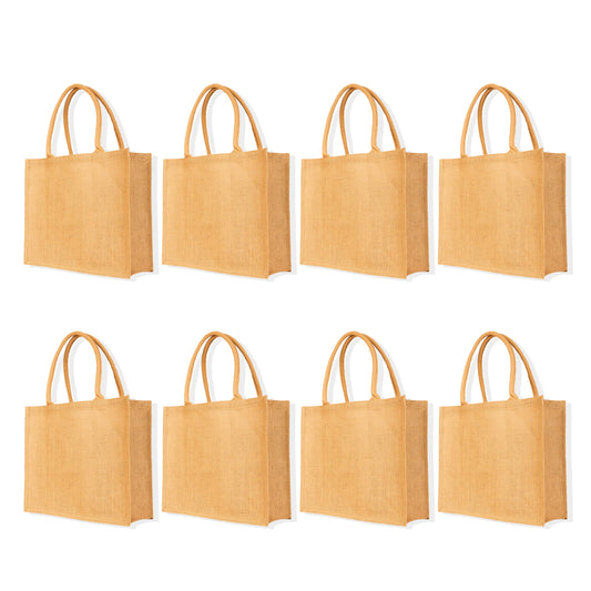Reusable Jute Tote Bags – Burlap Shopping & Gift Bags for Women, Weddings, DIY Crafts, Grocery & Kitchen Use (Set of 8)