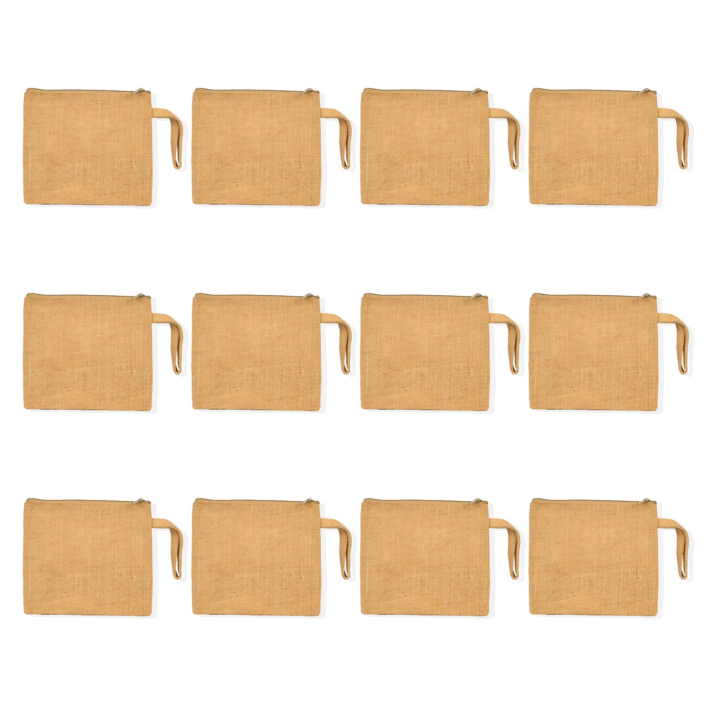Jute Travel Pouches – Zippered Multipurpose Bags for Makeup, Toiletries, Stationery, and DIY Crafts (Set of 12)