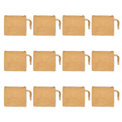 Jute Travel Pouches – Zippered Multipurpose Bags for Makeup, Toiletries, Stationery, and DIY Crafts (Set of 12)