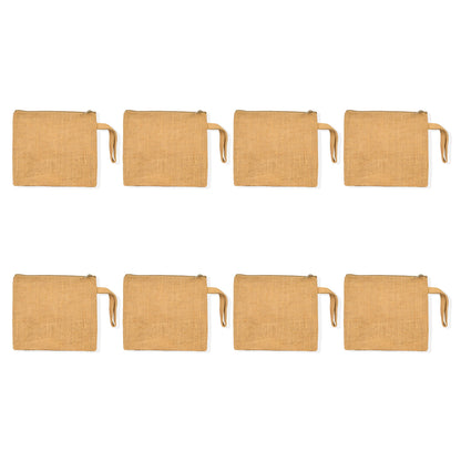 Jute Small Travel Pouch Zipper DIY Craft Pouches Pencil Case for Makeup Cosmetic Toiletry Stationary Storage (Set of 8)