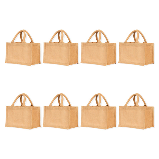 Reusable Burlap Tote Bags with Handles – Blank Jute Gift Bags for Shopping, Weddings, DIY, Valentine’s & Beach Parties (Packs of 8)