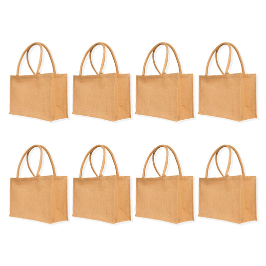 Natural Jute Tote Bags – Reusable & Stylish for DIY, Weddings, Groceries, Beach Trips & Promotions (Packs of 8)