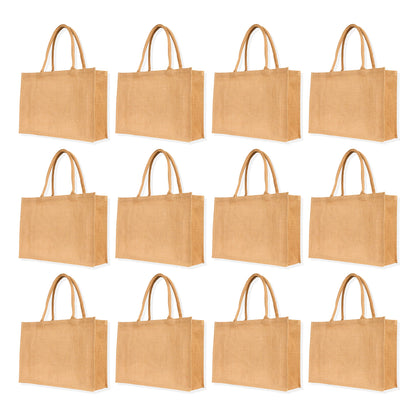 Jute Tote Bags – Reusable Burlap Shopping Bags, Weddings, DIY Crafts, Gifts, and Kitchen Groceries (Packs of 12)