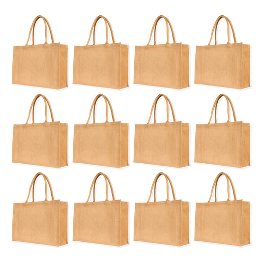 Jute Tote Bags – Reusable Burlap Shopping Bags, Weddings, DIY Crafts, Gifts, and Kitchen Groceries (Packs of 12)