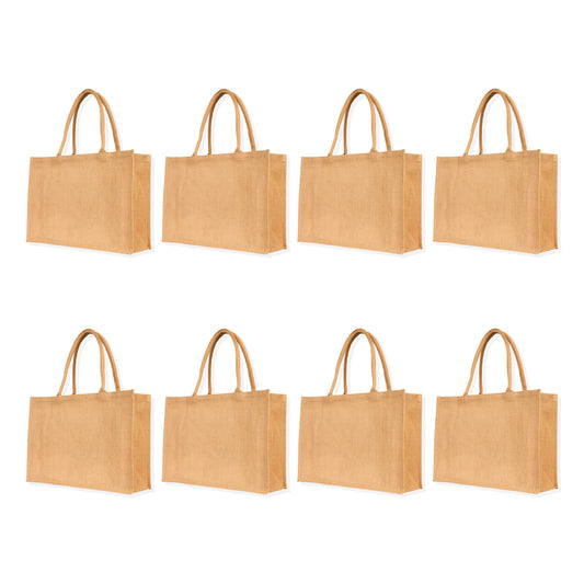 Jute Tote Bag, Reusable Jute Shopping Bags Burlap Gift Bags Bulk Kitchen Grocery Bags for Women Wedding DIY Art Crafts (Set of 8)