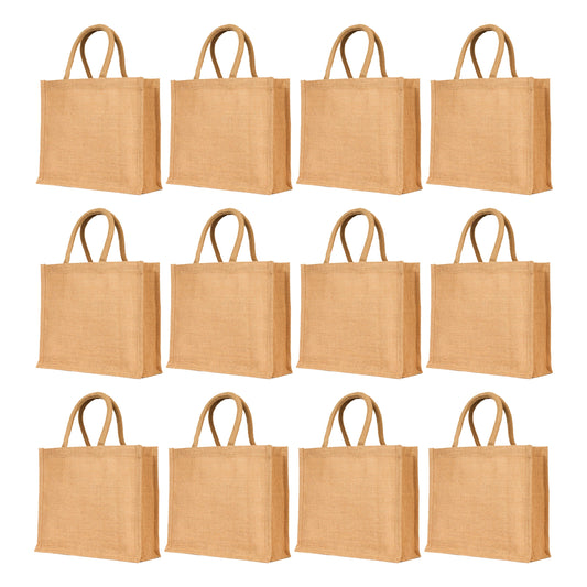 Jute Tote Bags– Reusable Bags for Shopping, Travel, Holidays, Weddings, Beach & Gifts (Packs of 12)
