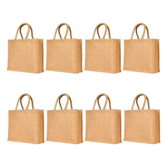 Jute Shopping Bags Reusable Burlap Travel & Beach Bags, Promotional, Gifting (Set of 8)