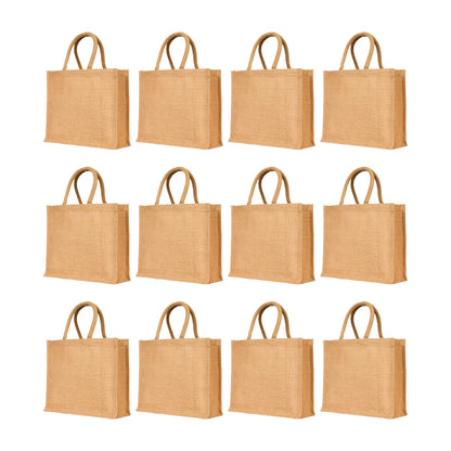 Jute Tote Bags – Reusable Burlap Shopping, Travel, Holidays, Weddings & Daily Use, Bridesmaid & Travel Gift Bags (Set of 12)