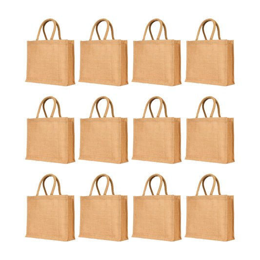 Jute Tote Bags – Reusable Burlap Shopping, Travel, Holidays, Weddings & Daily Use, Bridesmaid & Travel Gift Bags (Set of 12)