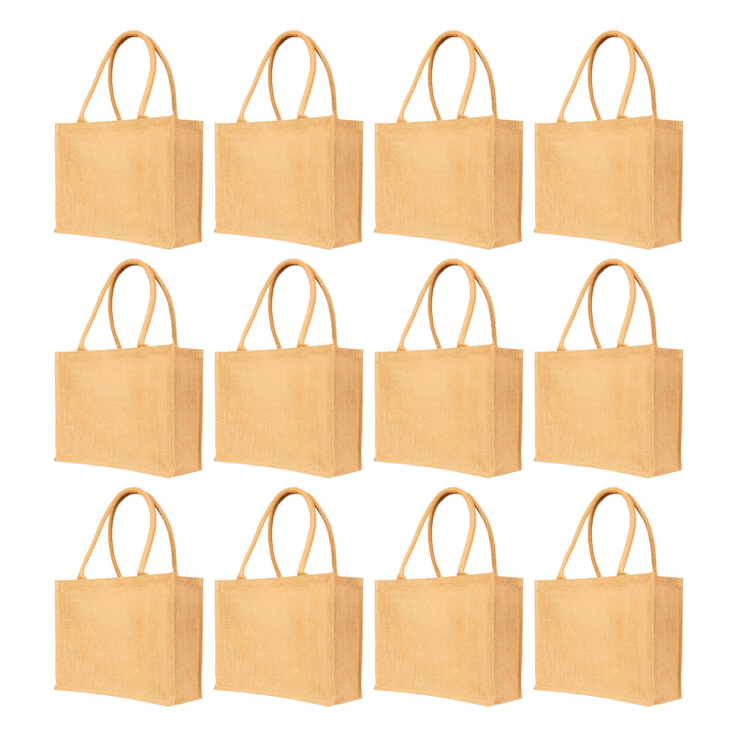 Jute Tote Bags – Sturdy Reusable Burlap Totes for Shopping, Travel, Holidays, Weddings & Everyday Use (Set of 12)