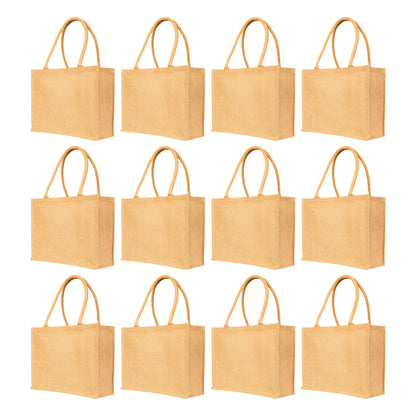 Jute Tote Bags – Sturdy Reusable Burlap Totes for Shopping, Travel, Holidays, Weddings & Everyday Use (Set of 12)