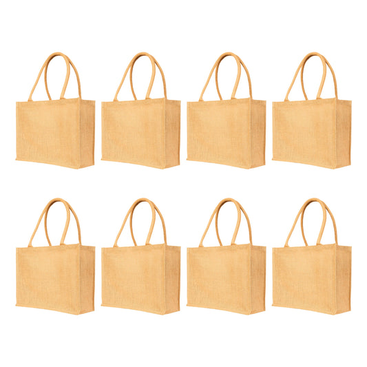 Jute Shopping Bags Burlap Tote for Travel, Wedding, Everyday Use, Shopping, Holidays & Special Occasions (Set of 8)