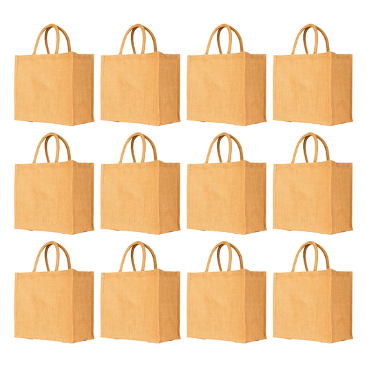 Bright Jute Tote Bags – Reusable Burlap Totes for Daily Use, Shopping, Travel, Holidays & Special Events (Set of 12)