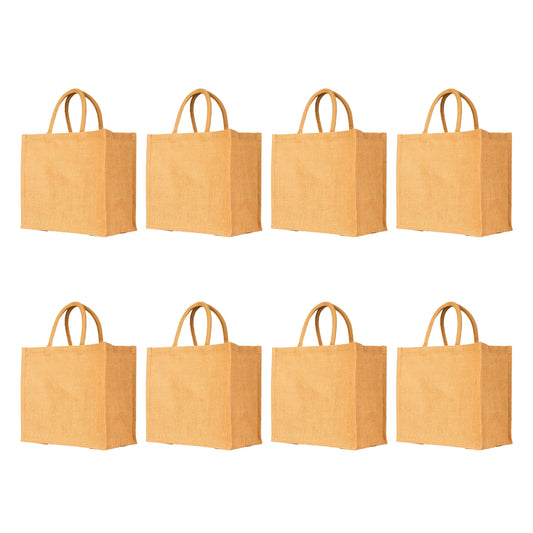 Jute Tote Bags – Durable Reusable Burlap Totes for Shopping, Travel, Holidays, Weddings & Daily Use (Packs of 8)