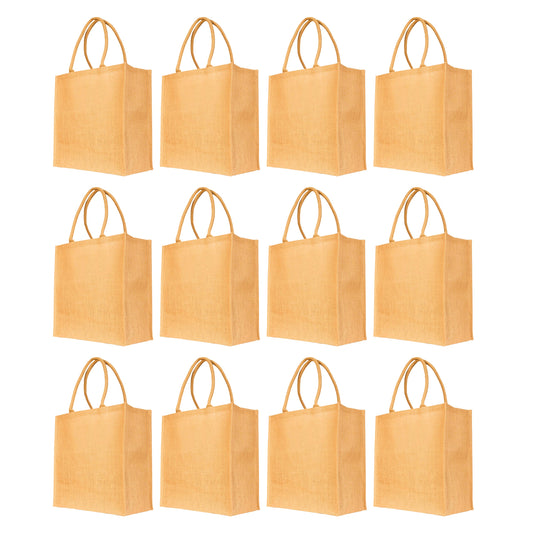 Reusable Burlap Tote Bags – Jute Gift, Grocery, Beach, Bridesmaid, DIY, Shopping & Wedding Party Bags with Handles (Set of 12)