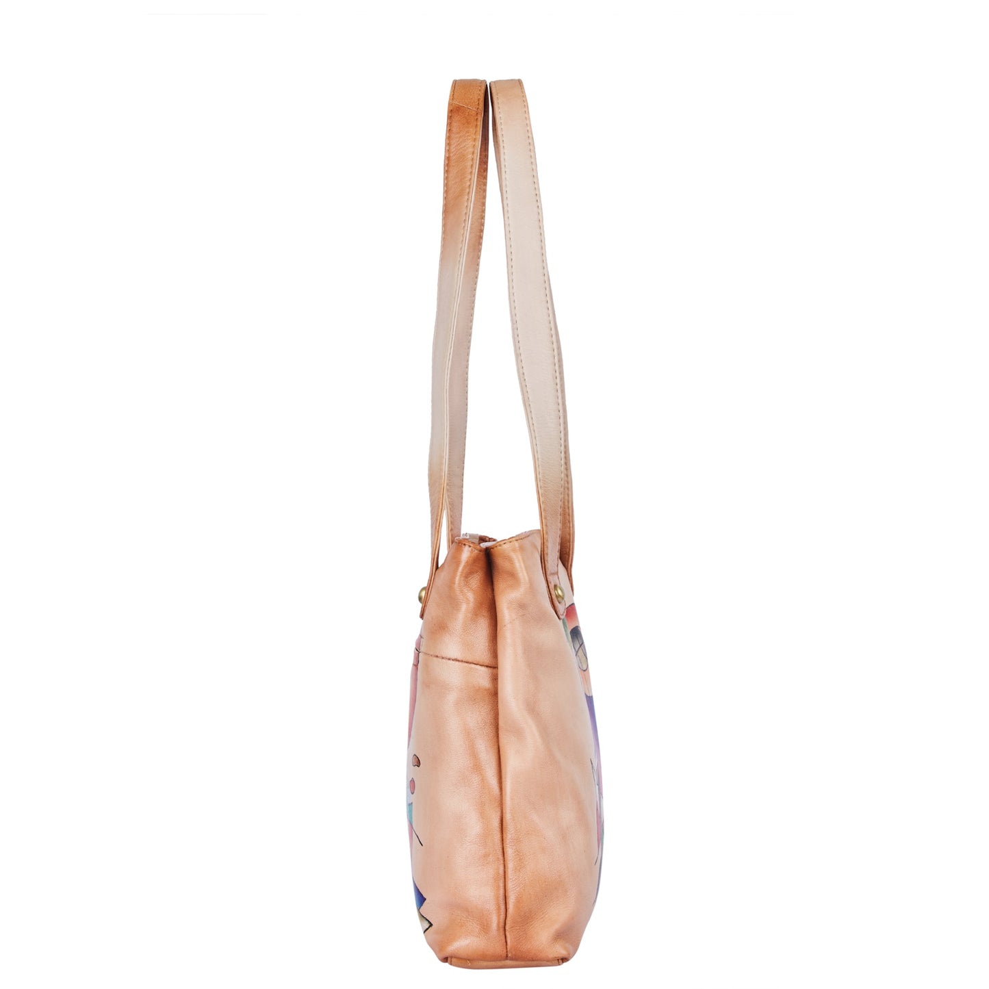 Stylish Hand-Painted Brown Leather Tote Bag