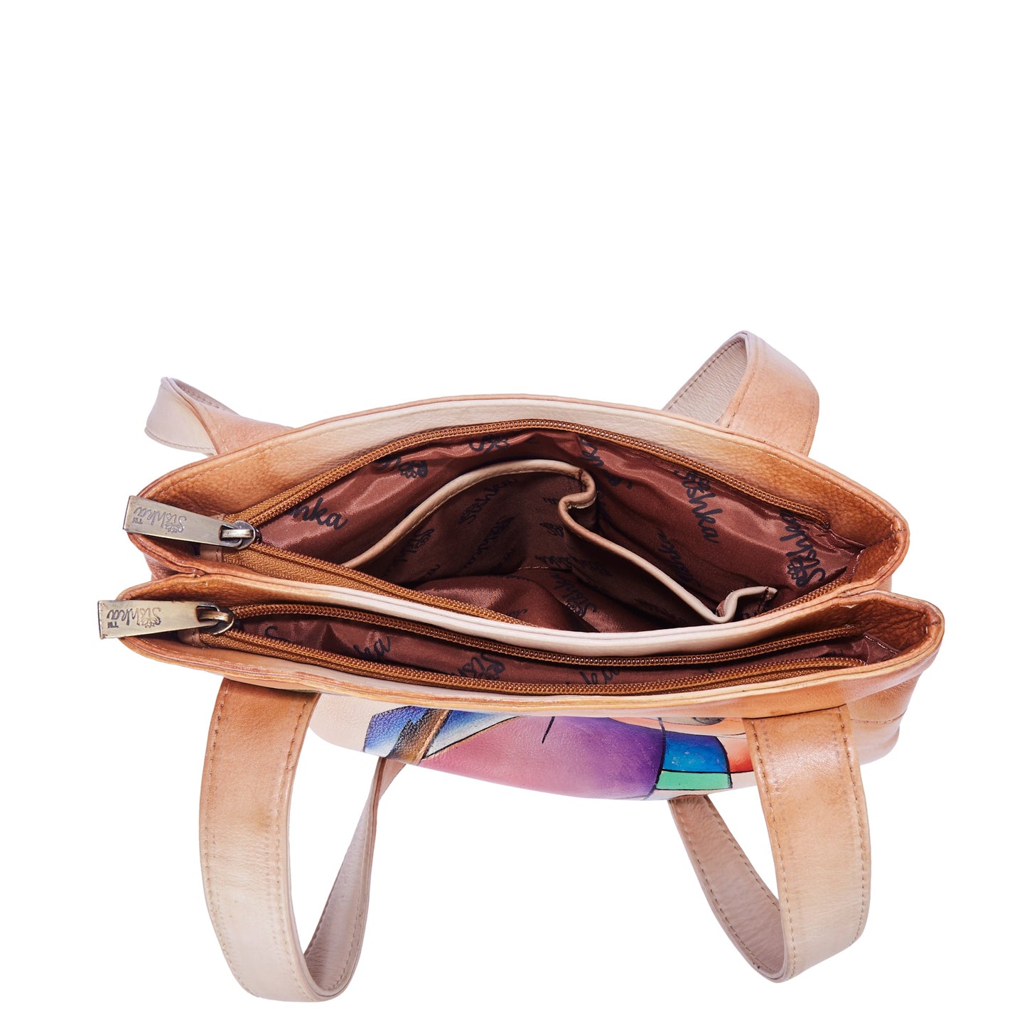 Stylish Hand-Painted Brown Leather Tote Bag