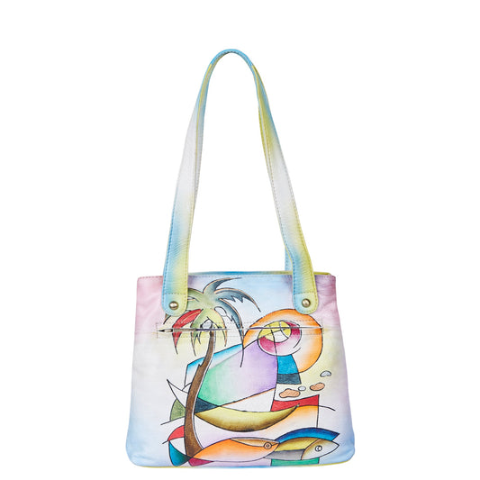 Sophisticated Hand-Painted White Tote Bag