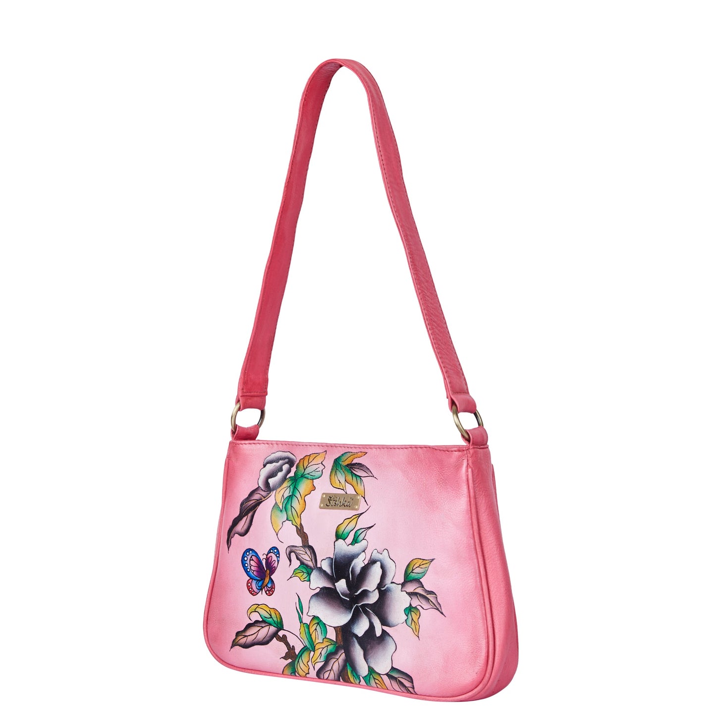 Handpainted Pink Genuine Leather Shoulder Bag