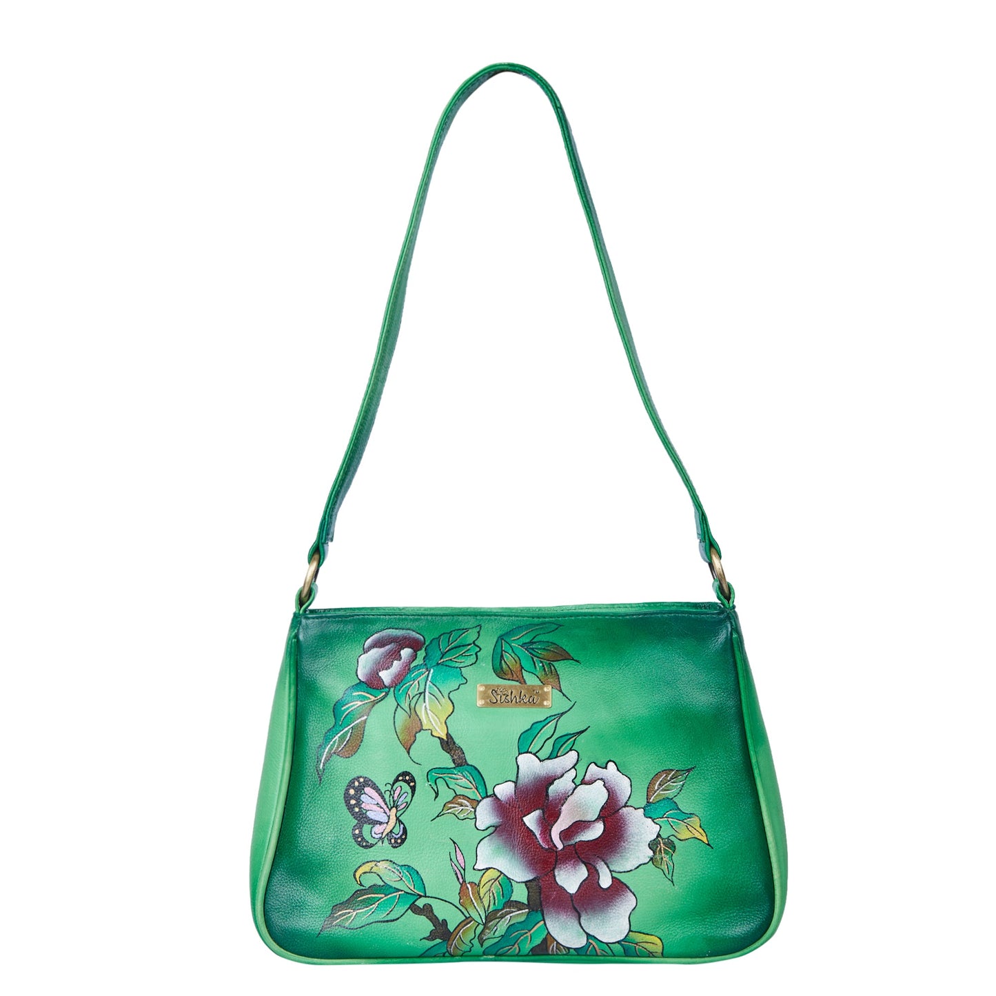 Handpainted Green Genuine Leather Shoulder Bag