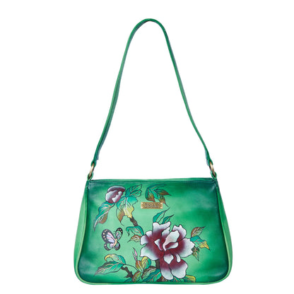 Handpainted Green Genuine Leather Shoulder Bag