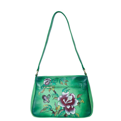 Handpainted Green Genuine Leather Shoulder Bag