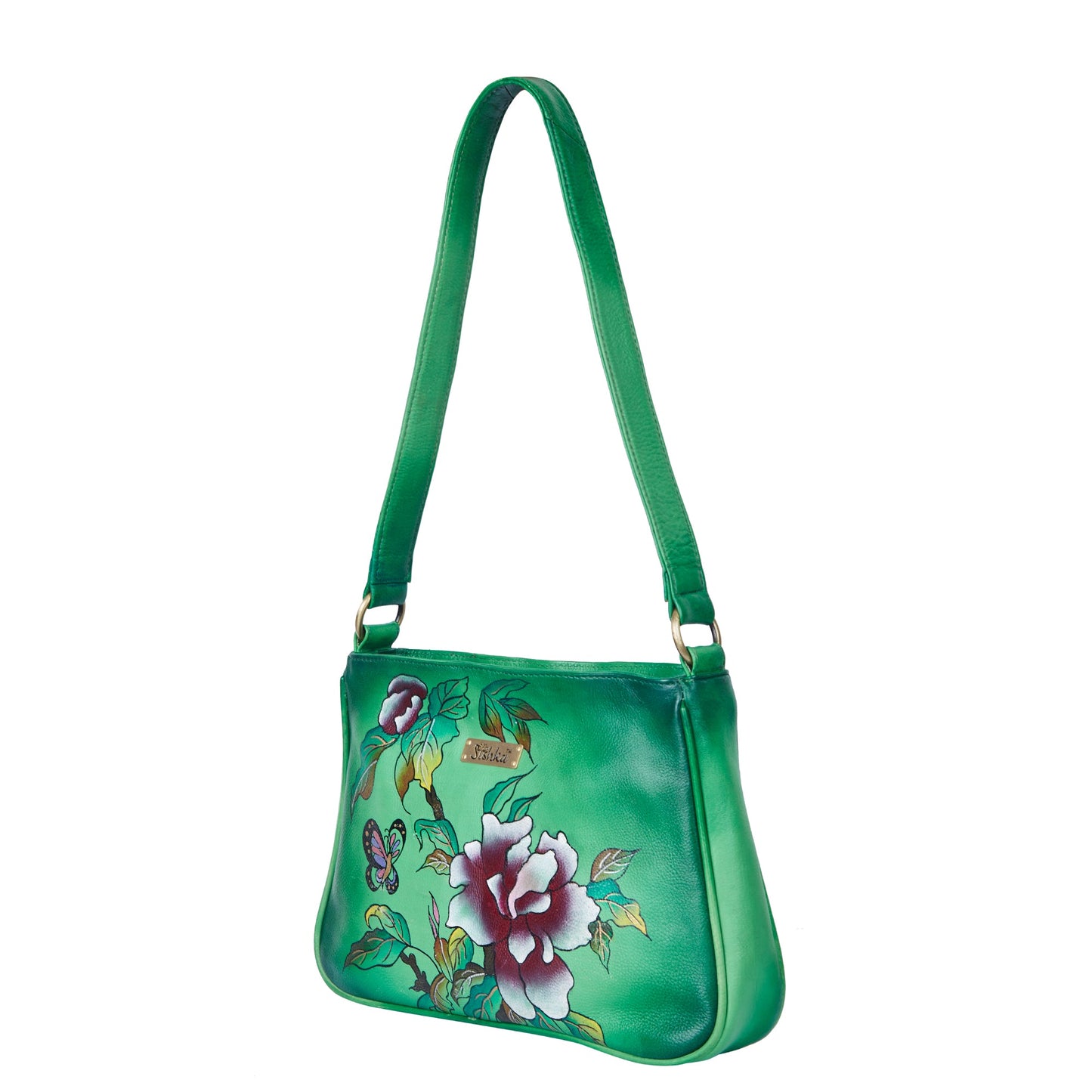 Handpainted Green Genuine Leather Shoulder Bag