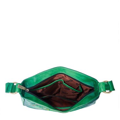 Handpainted Green Genuine Leather Shoulder Bag