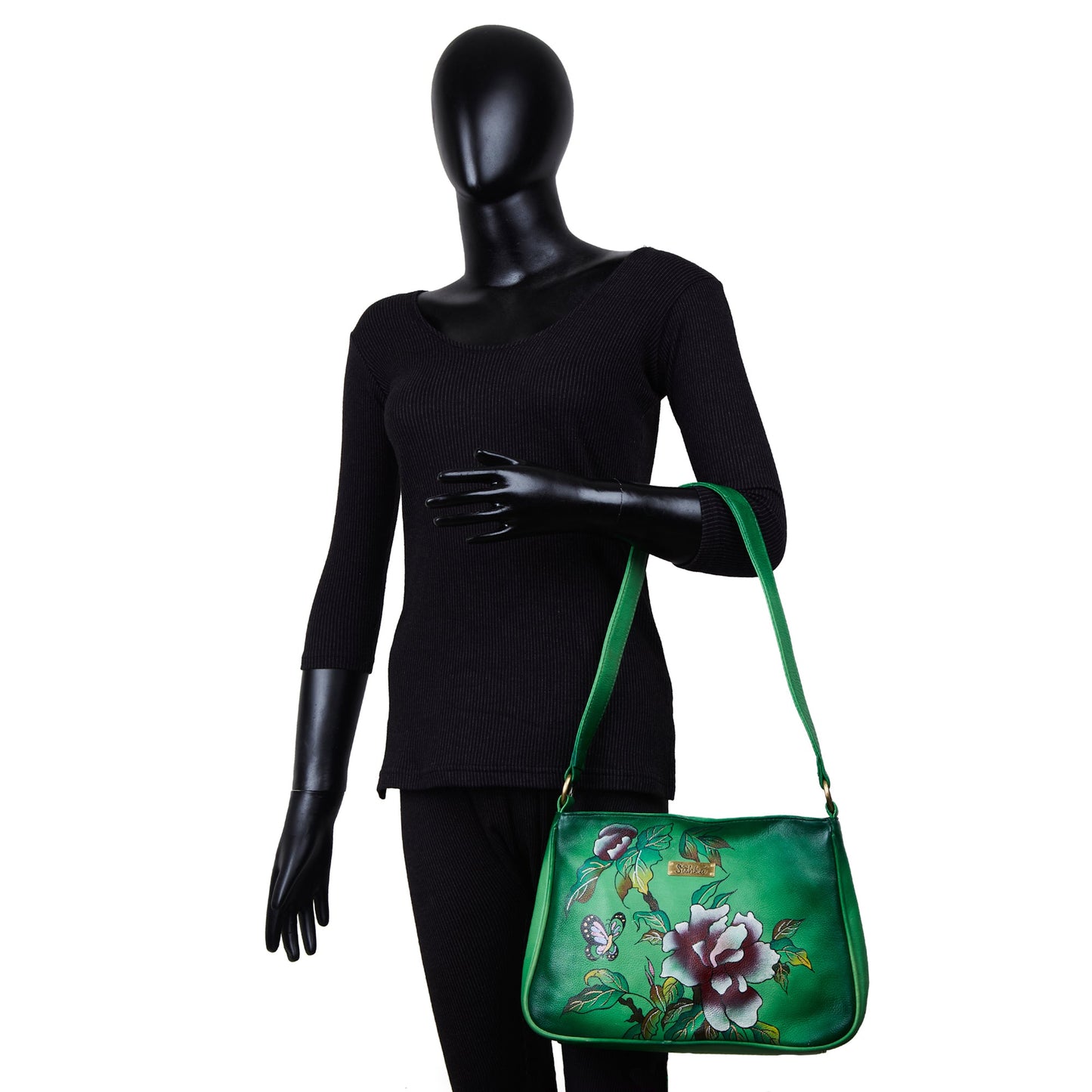 Handpainted Green Genuine Leather Shoulder Bag