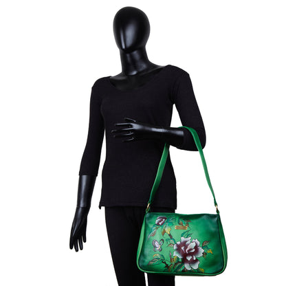 Handpainted Green Genuine Leather Shoulder Bag