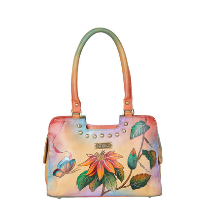 Elegant Hand-Painted Artistry and Amber Floral Design on a Leather Bag