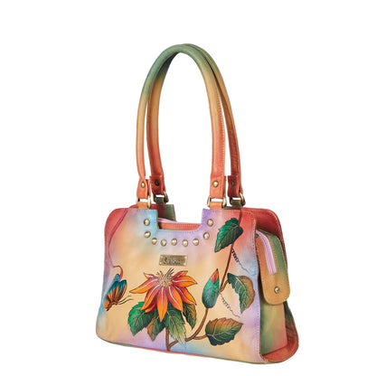 Elegant Hand-Painted Artistry and Amber Floral Design on a Leather Bag