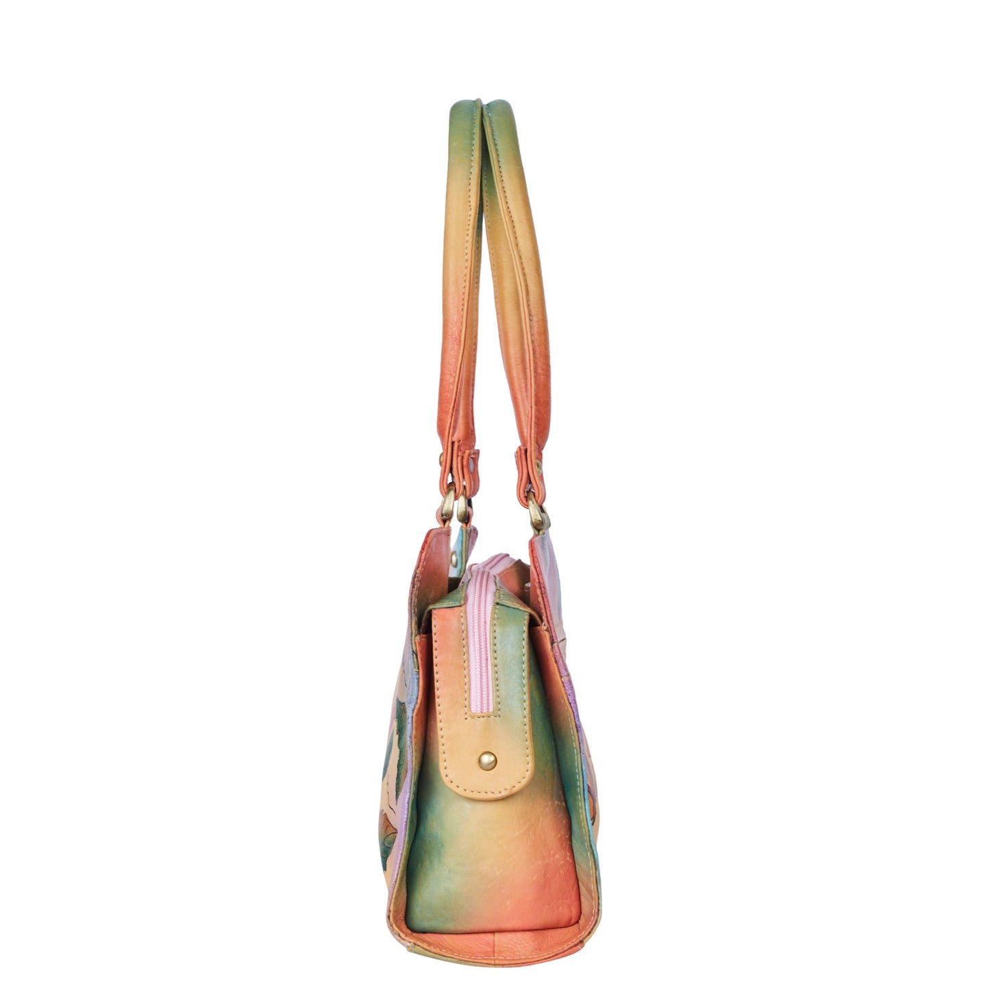 Elegant Hand-Painted Artistry and Amber Floral Design on a Leather Bag