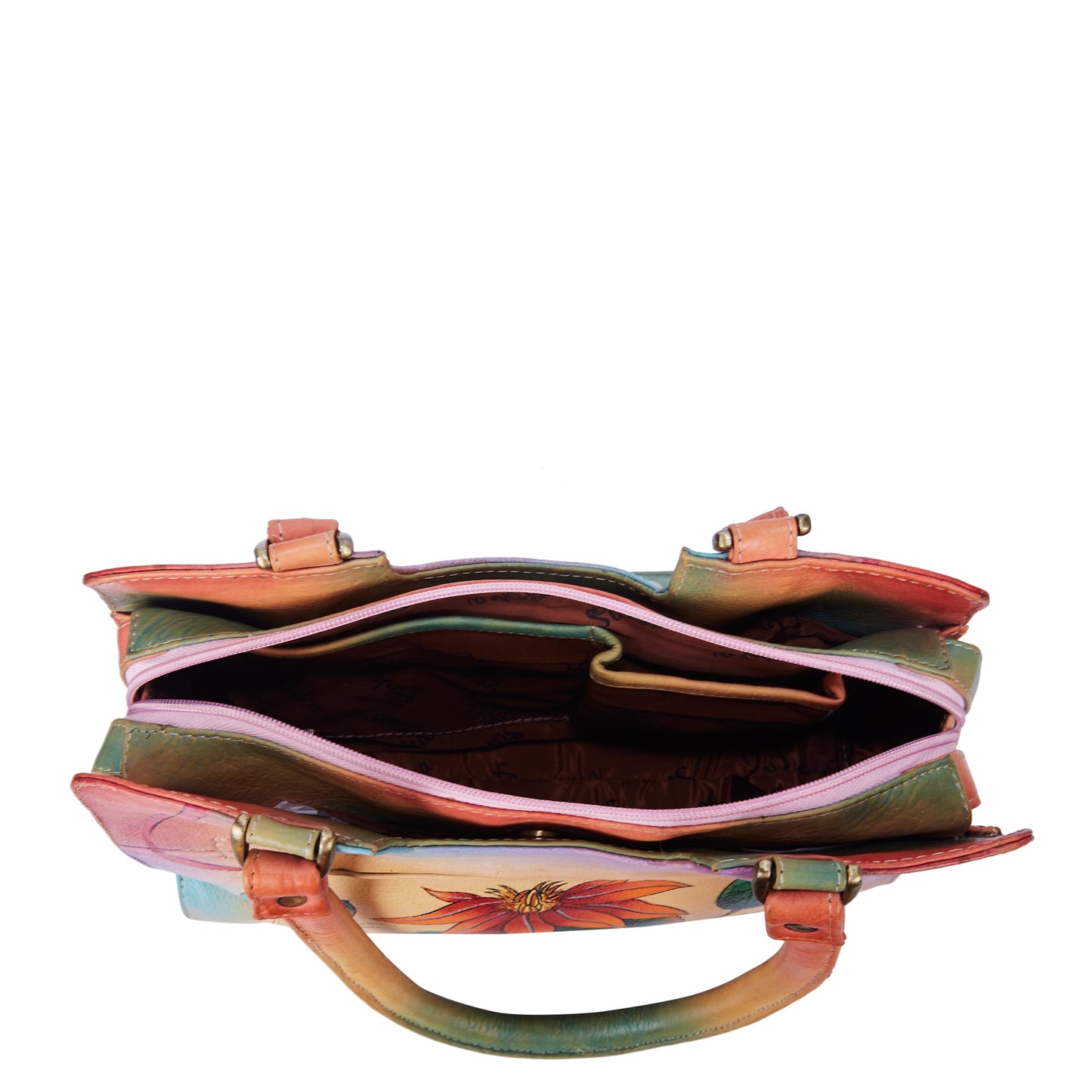 Elegant Hand-Painted Artistry and Amber Floral Design on a Leather Bag