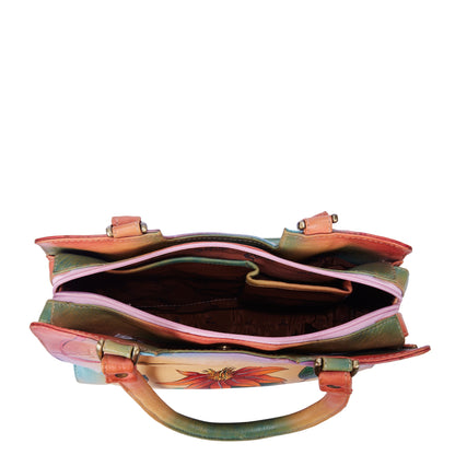 Elegant Hand-Painted Artistry and Amber Floral Design on a Leather Bag