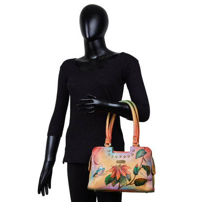 Elegant Hand-Painted Artistry and Amber Floral Design on a Leather Bag