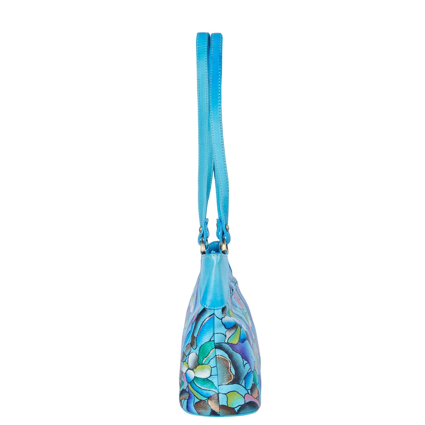 Original Handpainted Abstract Art Aqua Blue Leather Shoulder Bag