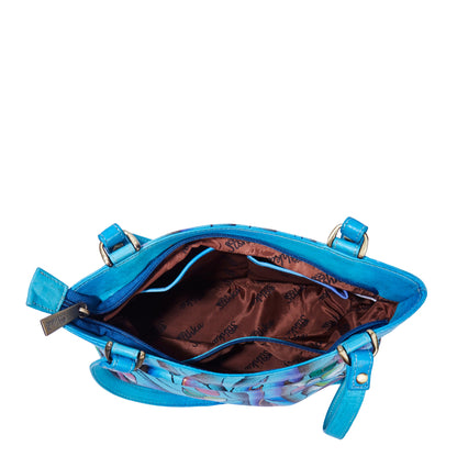 Original Handpainted Abstract Art Aqua Blue Leather Shoulder Bag