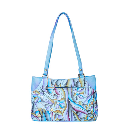 Handpainted Abstract Art Blue Leather Shoulder Bag