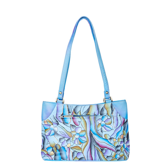 Handpainted Abstract Art Blue Leather Shoulder Bag