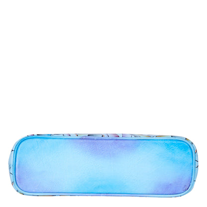 Handpainted Abstract Art Blue Leather Shoulder Bag