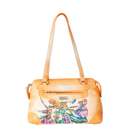 Hand-Painted Vibrant Orange Leather Shoulder Bag