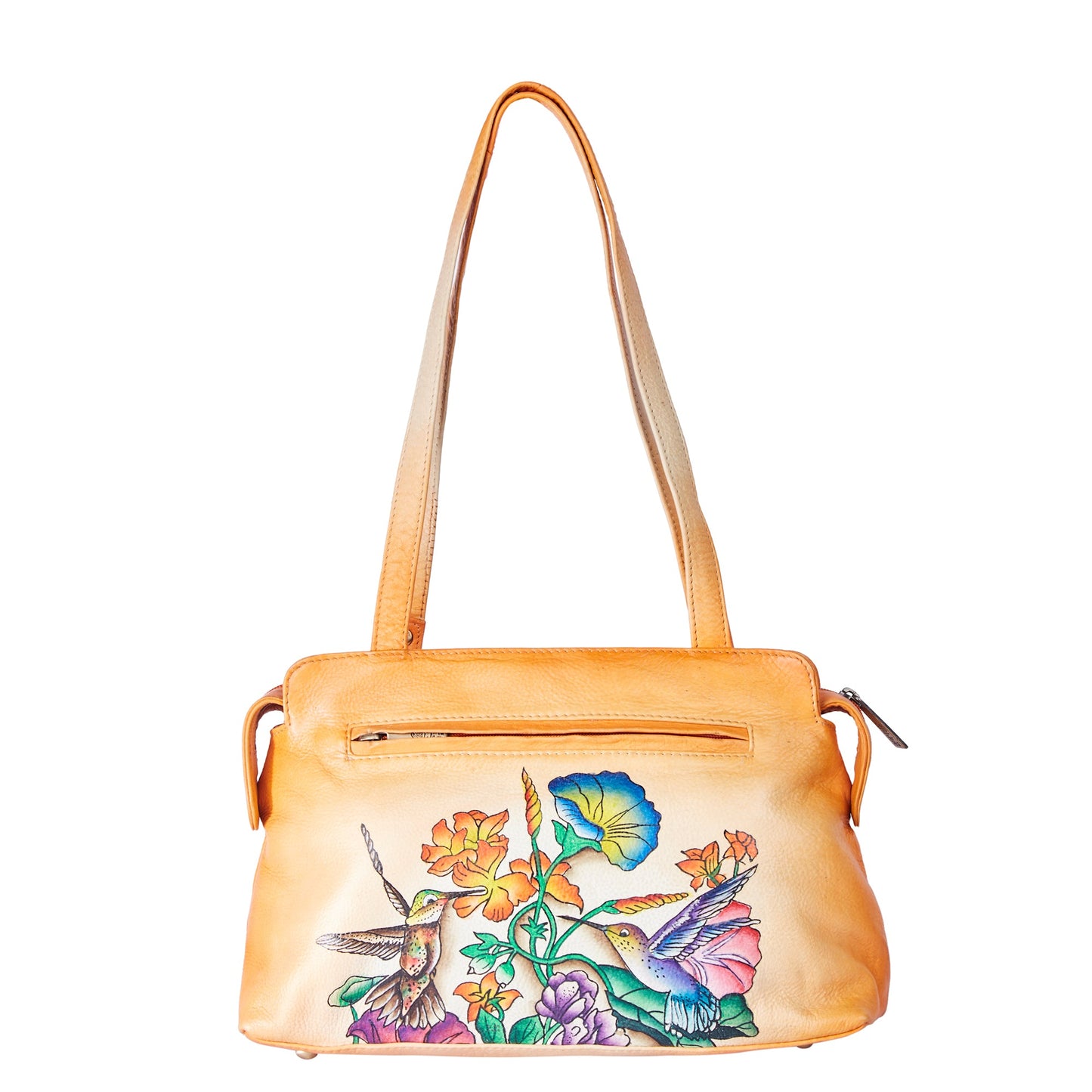 Hand-Painted Vibrant Orange Leather Shoulder Bag