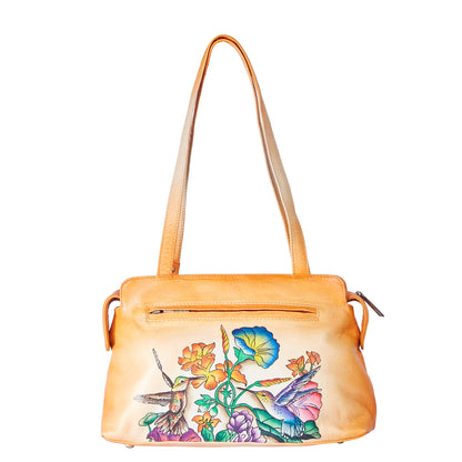 Hand-Painted Vibrant Orange Leather Shoulder Bag