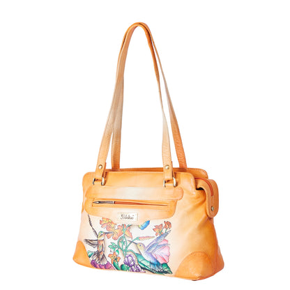 Hand-Painted Vibrant Orange Leather Shoulder Bag