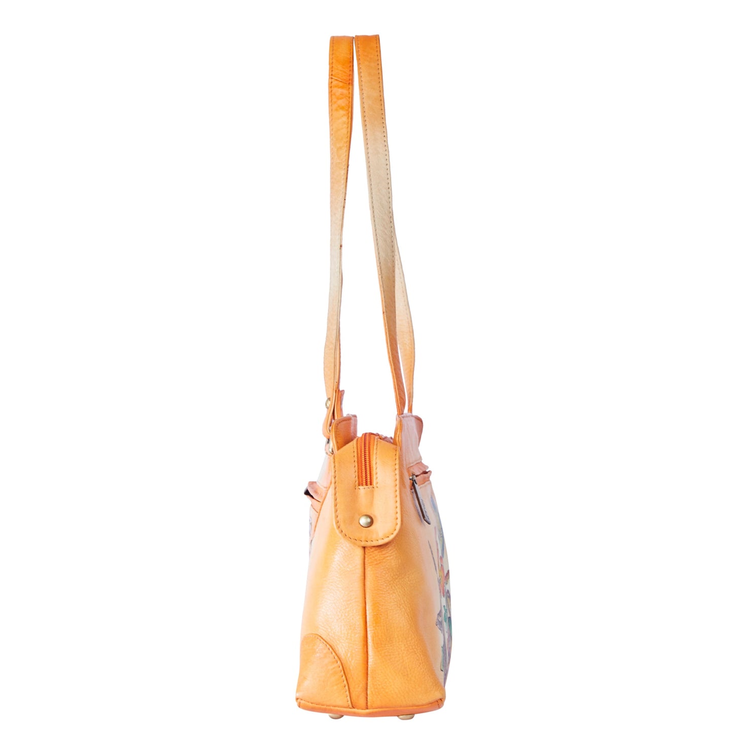 Hand-Painted Vibrant Orange Leather Shoulder Bag
