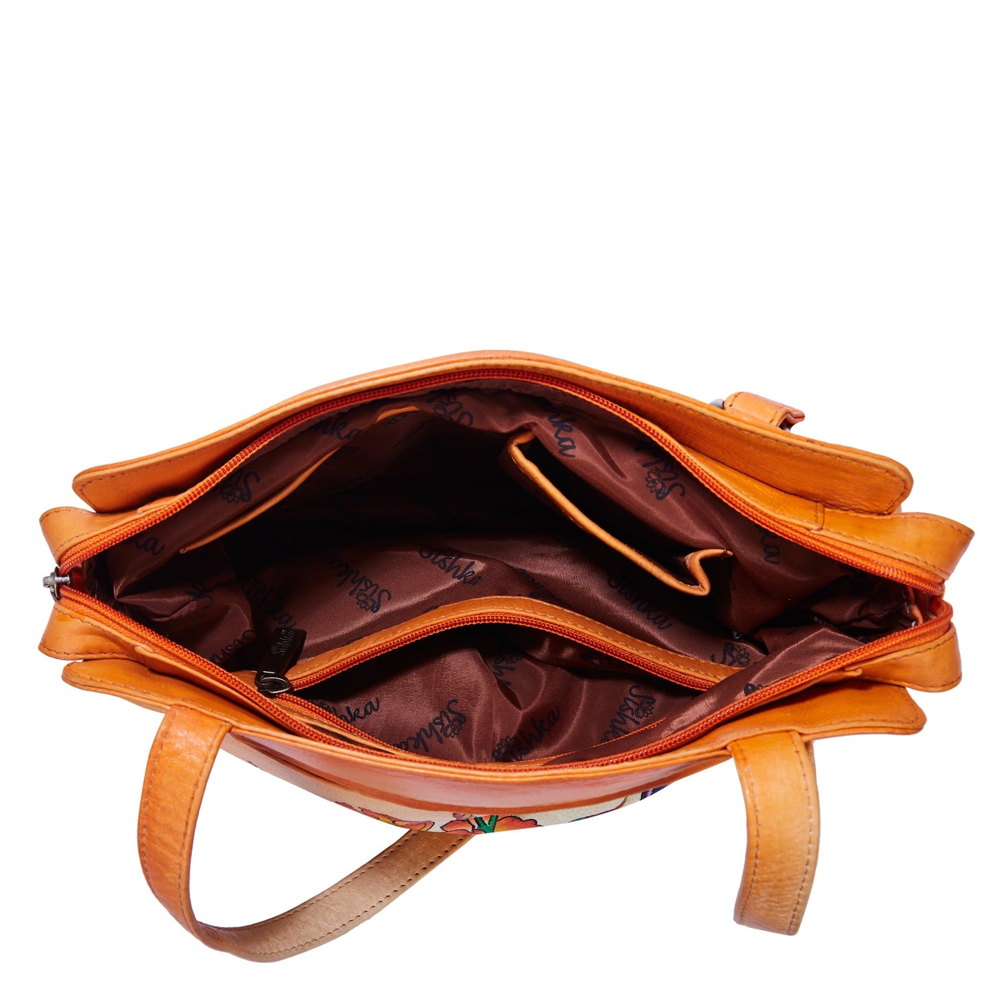Hand-Painted Vibrant Orange Leather Shoulder Bag